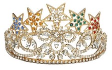 Freemason Masonic 5 STARS OES GOLD TONE Rhinestones O.E.S Adjustable CROWN picture