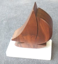 SAILBOAT DESK SCUPTURE ART DECO VINTAGE NAUTICAL Hardwood MARBLE Unique Old   ZV picture