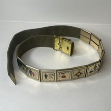 VTG Boy Scouts of America Brass Belt w/ 10 Skill Merit Awards Metal Badges picture