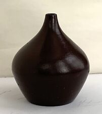Dark Chocolate Brown MCM Art Pottery Weed Pot: Modernist Drop Form Bud Vase picture