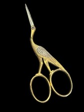 Vintage Stork Sewing Embroidery Scissors Gold Tone Made In Germany picture