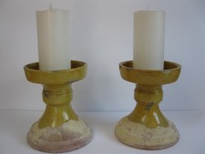 2 FRENCH PROVENCE POTTERY STONEWARE CANDLE HOLDERS/RISERS  EARTHENWARE picture