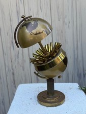 Vintage 1950s MCM Brass World Globe Cigarette Holder Dispenser Midcentury Modern picture