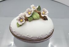 Lefton Porcelain Easter Egg Trinket Box Violets Bisque Japan Floral Minature  picture