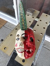 Vintage Handcarved Mexican Two Faced Mask Handpainted Folk Art Mexico picture