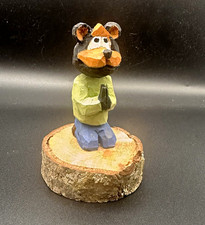 Hand Carved Hand Painted Wood Mouse Figurine on Wood Slice Base, Multicolor picture