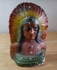 Vintage Chalkware Native American Indian Bust - Free S&H USA picture