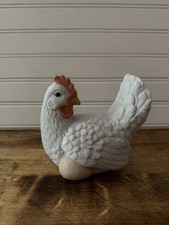 Vintage White Porcelain Hen Chicken Figurine with Egg Farmhouse Decor 50140 picture