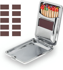 Metal Match Box Case Stainless Steel, Vintage Match Holder with Striker, Waterpr picture