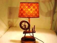 Vtg Spinning Wheel Table Lamp Farmhouse Decor Wooden Snap on Shade Cottage FrShp picture