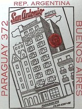 San Antinio Hotel Buenos Aires Paraguay 372 Vintage Luggage Label 3.5 x 4.75