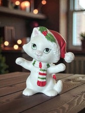 Vintage Lefton Christmas 1990 (1) White Cat Kitten Figurines. About 2