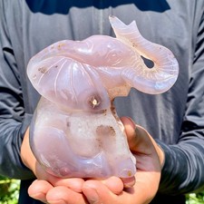 1.5LB Natural agate carved crystal elephant realistic crystal therapy picture