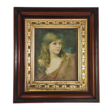 Aesthetic Movement Solid Walnut Frame Gilt Gesso Liner w/ Portrait Print c1900 picture
