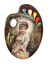 c1890 Trade Card D.S. Brown & Co. Toilet Soaps, Lawn Lilac Palette Die-Cut picture