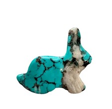 Carved Turquoise Stone Rabbit Bunny Fetish Animal Figurine 1” Miniature Rare picture
