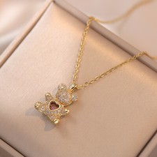 Women's Fashion Jewelry Cubic Zircon Gold/Silver Bear Pendant Necklace Gift picture