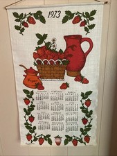 1973 Strawberry, Sugar, Pitcher, Calendar Fabric Tea Towel Multicolor Linen picture
