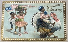 Vintage Thanksgiving Postcard With African American Children, Germany, Embossed picture
