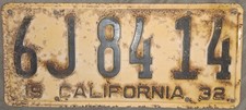 VINTAGE 1932 CALIFORNIA LICENSE PLATE PASSENGER VEHICLE picture