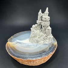 Vintage Pewter Fantasy Castle Figurine Polished Agate Geode Base 3in Tall picture