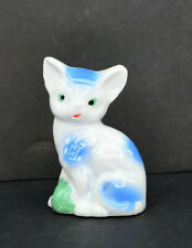 Vintage Porcelain White With Blue Spots Kitty With A Green Yarn Ball Figurine picture