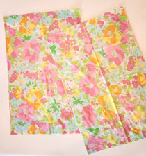 Pristine Set (2) Vintage Pillowcases Pink Flowers 70's 80's Burlington Gold Star picture