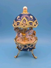 Keren Kopal Blue Wind Up Horse Carousel Egg Music Box E548 Blue 2015 picture