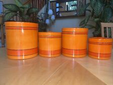 Vintage 1970s Orange Hand Painted Lacquerware Nesting Canister Set Of 4 Rare A+ picture