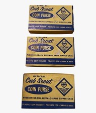 3 Vintage ’60s NOS Boy Scouts Cub Scouts Black Coin Purse Zip Case #1883 w/Boxes picture