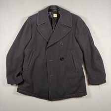 80s Vintage US Navy Men’s Coat Size 38S Black  Officer Overcoat Peacoat Wool  picture
