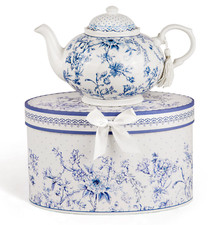 1-qt Blue Flowers Bone China Teapot in Gift Box Blue and White Porcelain Tea Pot picture