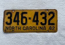 1942 North Carolina NC License Plate Original Condition picture