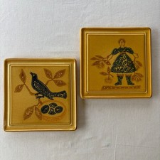 Vintage Pfaltzgraff America MAFA Folk Art Bird Girl Trivets 615 Set of 2 picture