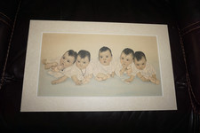 Vintage DIONNE QUINTUPLETS 1935 Hand Colored Print Photo Matted picture