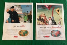 1947 Trans World Airline Vtg Print Ads 1940s TWA Paris & Switzerland Lot 0f 2 picture