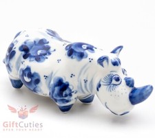Rhinoceros Gzhel porcelain figurine rhino handmade picture