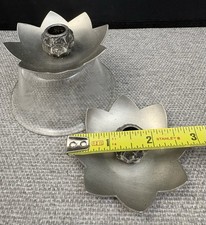 Vintage Perletinn Norway Pewter Lotus Flower Thin Taper Candle Holder Inserts picture