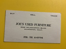 Joe's Used Furniture Wilmington California CA Vintage Business Card picture