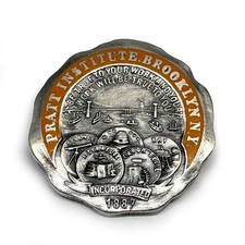 Antique Vtg c1910 PRATT INSTITUTE PIN Sterling Silver Enamel Lapel Brooklyn NY picture