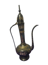 Vtg Brass India Tea Pot Genie Lamp Etched Ornate Hinged Lid Handle Black 13