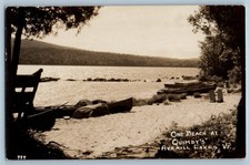 c1930's One Beach At Quimby's Boats Scene Averill Lakes VT RPPC Photo Postcard picture