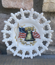 WESTMORELAND Fleur De Lis MILK GLASS Plate LIBERTY BELL USA FLAG picture