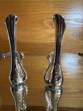 Vintage LaVie Ornate Art Deco Nouveau Metal Swan Shape Vase 4” Set Of 2 picture