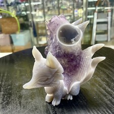 412G Natural Agate Geode Hand Carved Nine-tailed Fox Quartz Crystal Decor picture