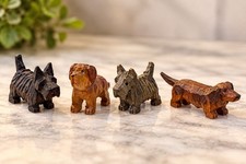 Antique 100+ Yr Old Hand Carved Wood Miniature Dogs Set Of 4 Folk Art picture