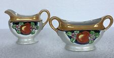 VTG Lustreware Creamer & Sugar set - White Iridescent Glow, Apples And Flowers picture