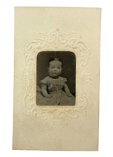ANTIQUE TINTYPE SWEET BABY PUFF SLEEVE DRESS 2-CENT CIVIL WAR TAX STAMP 1860-65 picture
