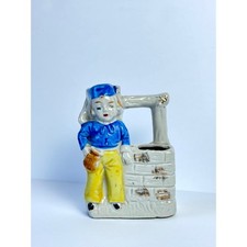 Vintage Ceramic Boy at Wishing Well Figurine Planter Toothpick Holder Japan 3.5