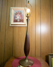 Vtg Danish Modern Table Lamp MCM Wood Tapered Walnut & Brass Finish 34
